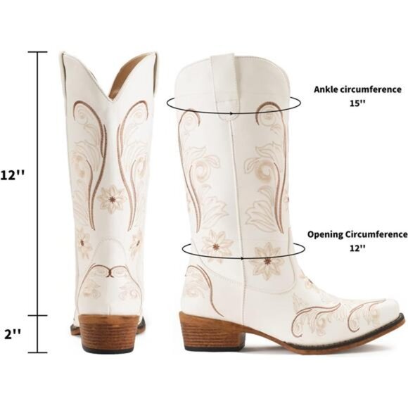 Cowboy Boots For Women Mid Calf Cowgirl Boots Embroidered Pull-On Tabs Snip - Picture 2 of 7